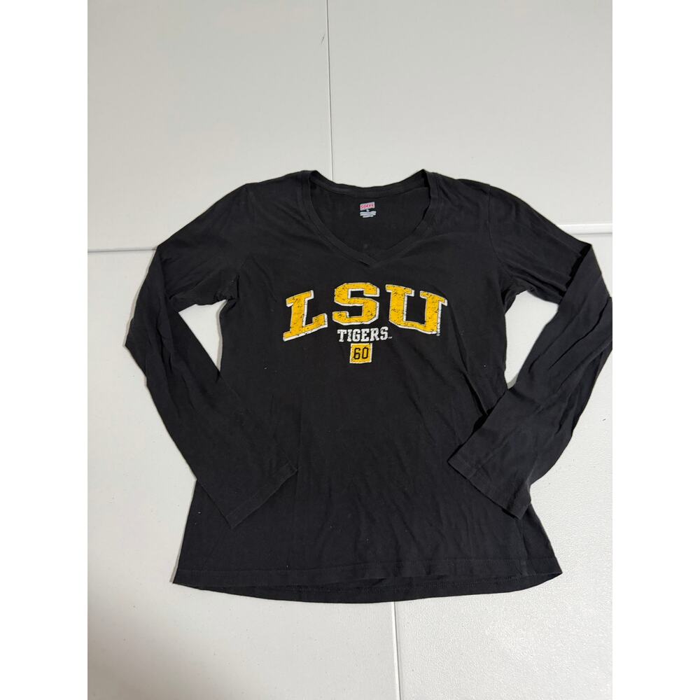 Soffe LSU Tigers Womens L Black V-Neck Long Sleeve Tee